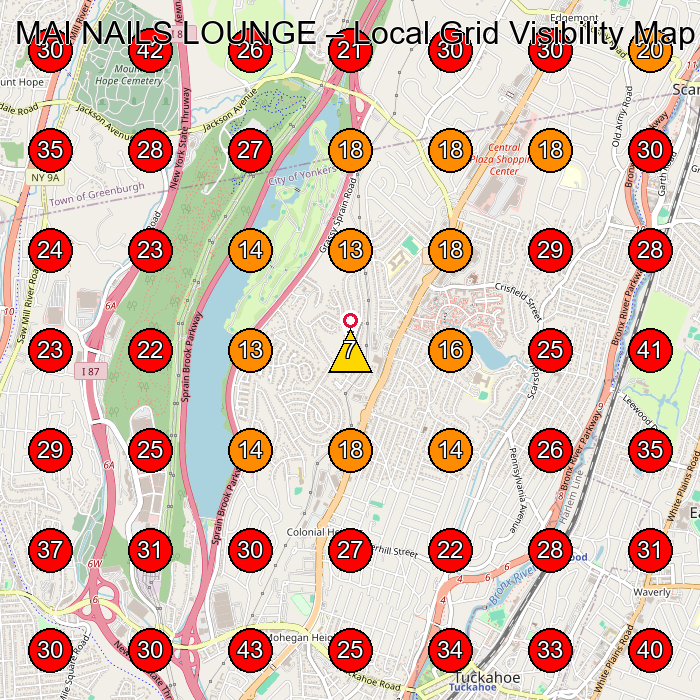 MAI NAILS LOUNGE GeoGrid visibility map for Nail Salon in Scarsdale